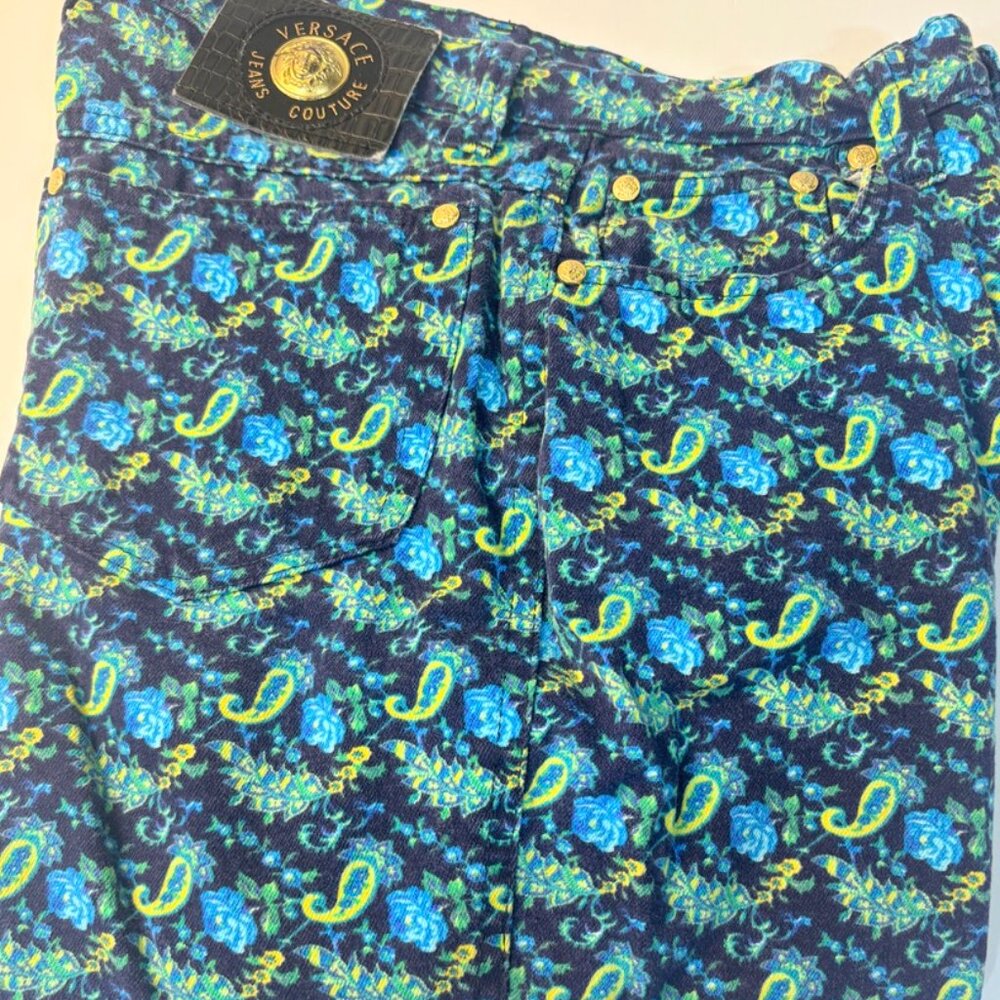 Versace Jeans Couture Designer Jeans Size 26 Paisley Floral Bright Colors - Picture 11 of 12